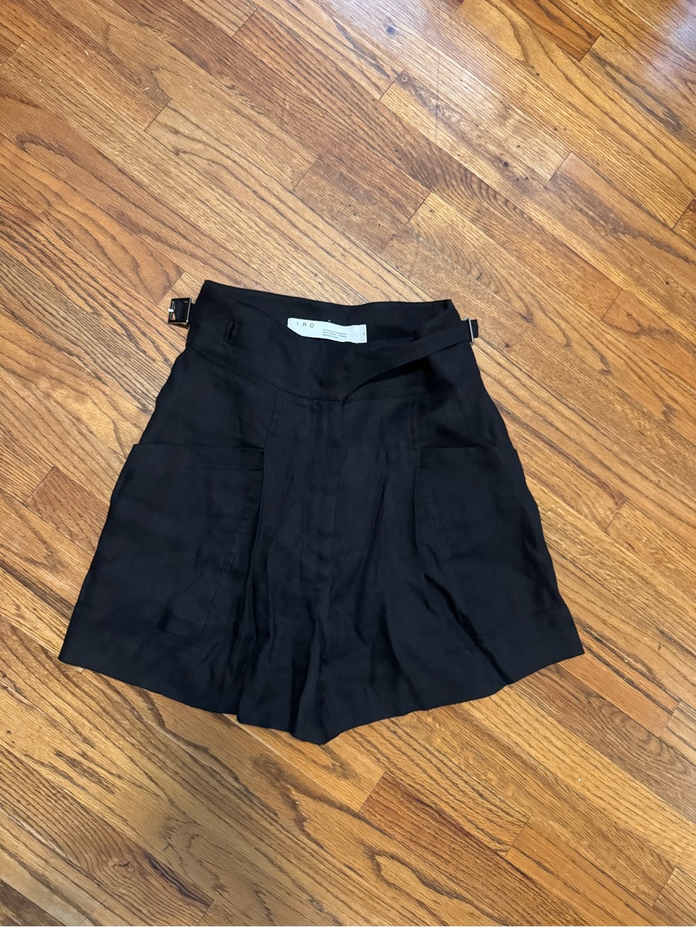 IRO Black High-Waist linen Pleated Mini Pin Up Shorts 36 like new